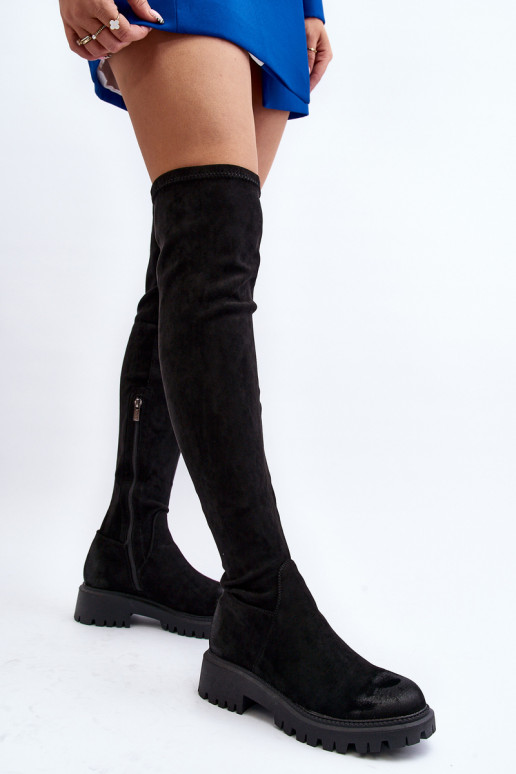Botas acima do joelho com salto largo em La.Fi preta