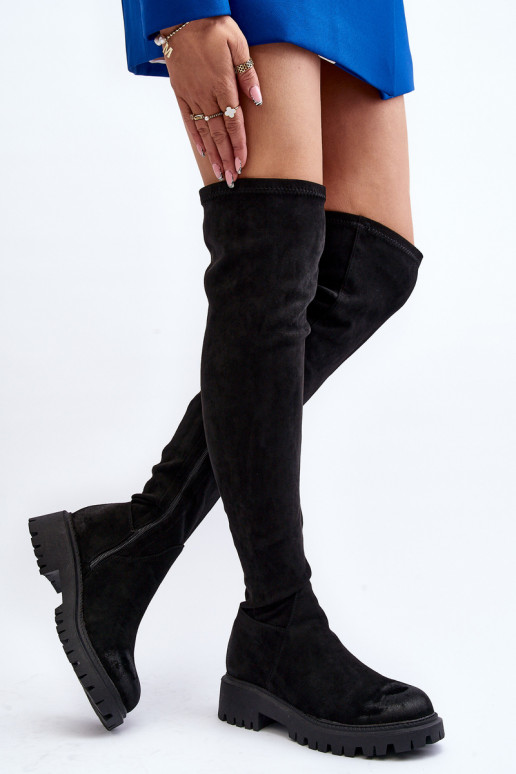 Botas acima do joelho com salto largo em La.Fi preta