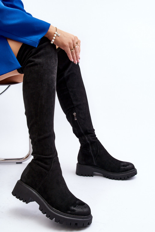 Botas acima do joelho com salto largo em La.Fi preta