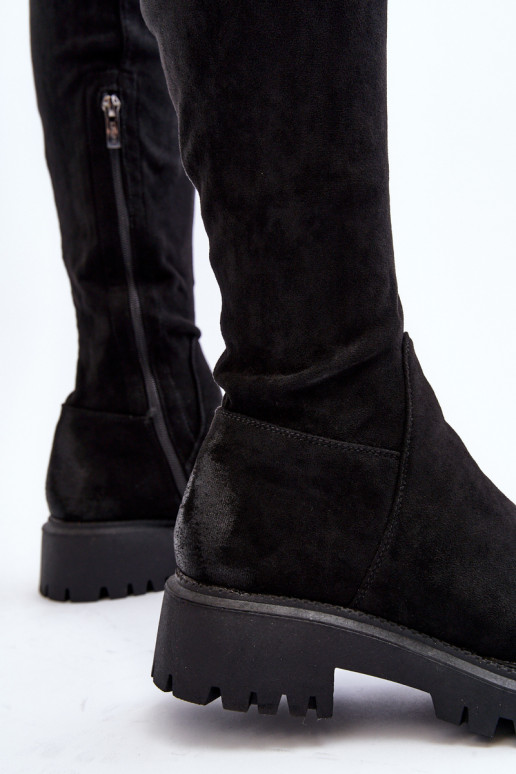 Botas acima do joelho com salto largo em La.Fi preta