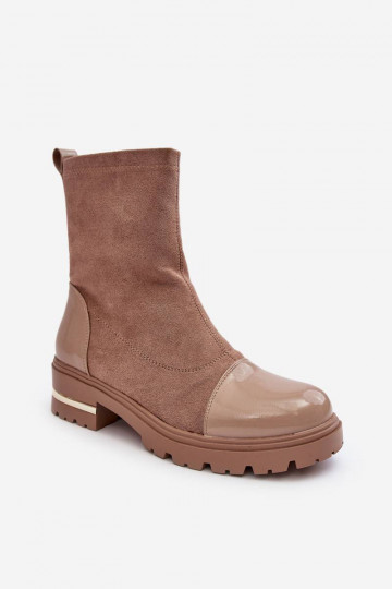 Botas de modelo clássico com salto largo na cor bege Shendete 2