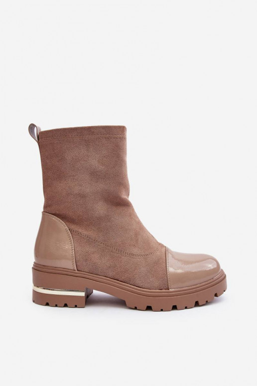 Botas de modelo clássico com salto largo na cor bege Shendete