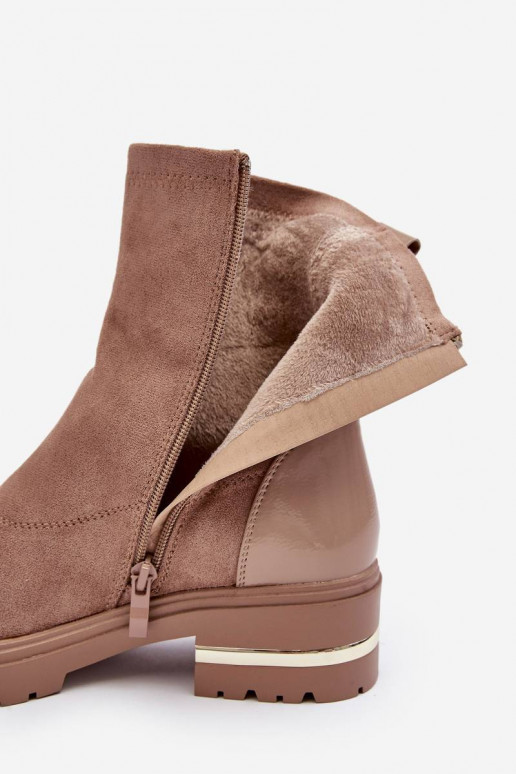 Botas de modelo clássico com salto largo na cor bege Shendete
