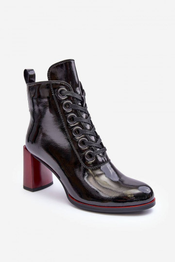 Botins com cadarço e salto efeito patente em preto S.Barski 2