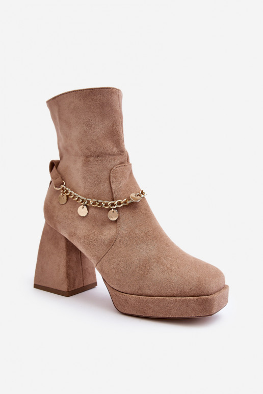 Botas de salto alto com correntes bege Tiselo