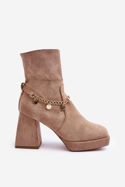 Botas de salto alto com correntes bege Tiselo