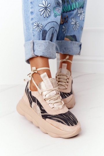 Sapatos esportivos com plataforma Lu Boo bege