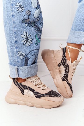 Sapatos esportivos com plataforma Lu Boo bege 2