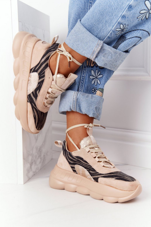 Sapatos esportivos com plataforma Lu Boo bege