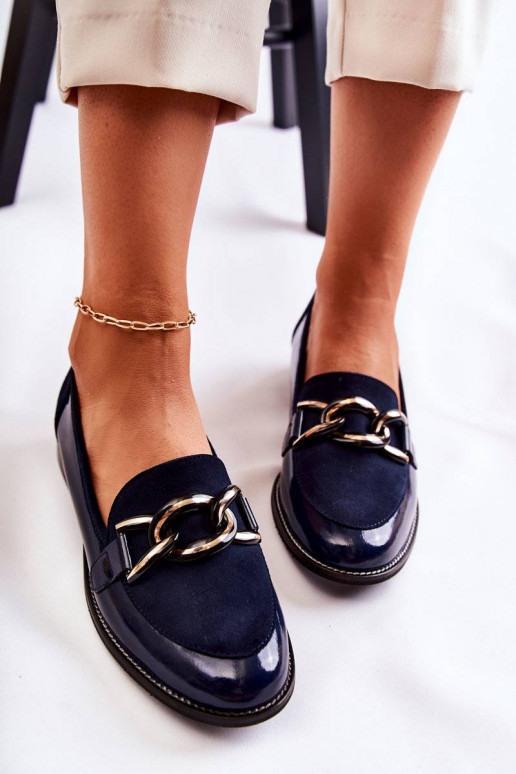 Modelo clássico Mocassins com correntes Laura Messi azul escuro