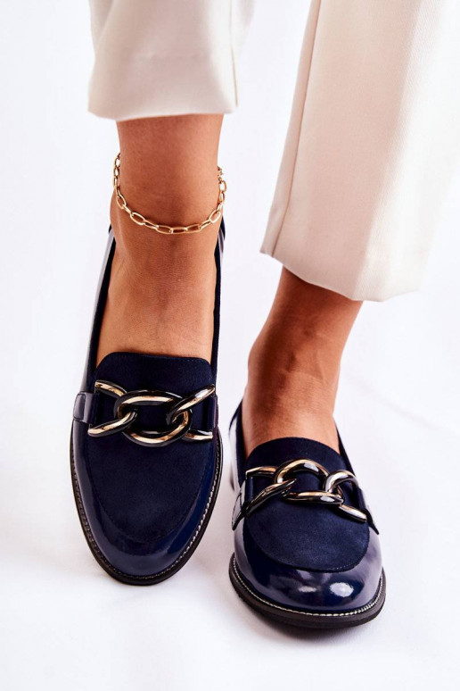 Modelo clássico Mocassins com correntes Laura Messi azul escuro