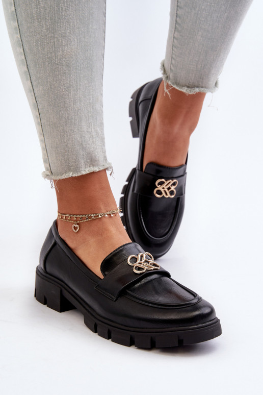 Mocassins femininos de estilo elegante com detalhes dourados na cor preta Tosisa