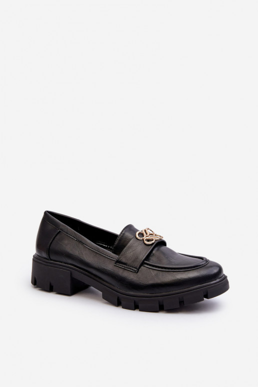 Mocassins femininos de estilo elegante com detalhes dourados na cor preta Tosisa