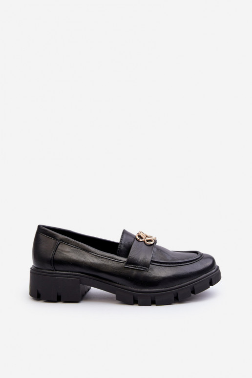Mocassins femininos de estilo elegante com detalhes dourados na cor preta Tosisa