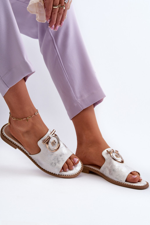 Estilo elegante com brilho Chinelos femininos com enfeites em prata S.Barski
