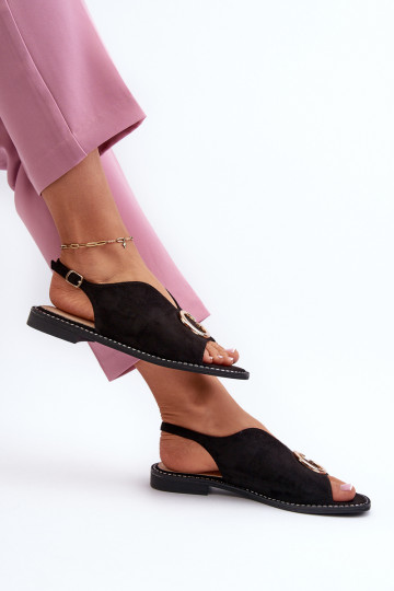 Sandálias femininas estilo elegante com enfeites na cor preta S.Barski 2