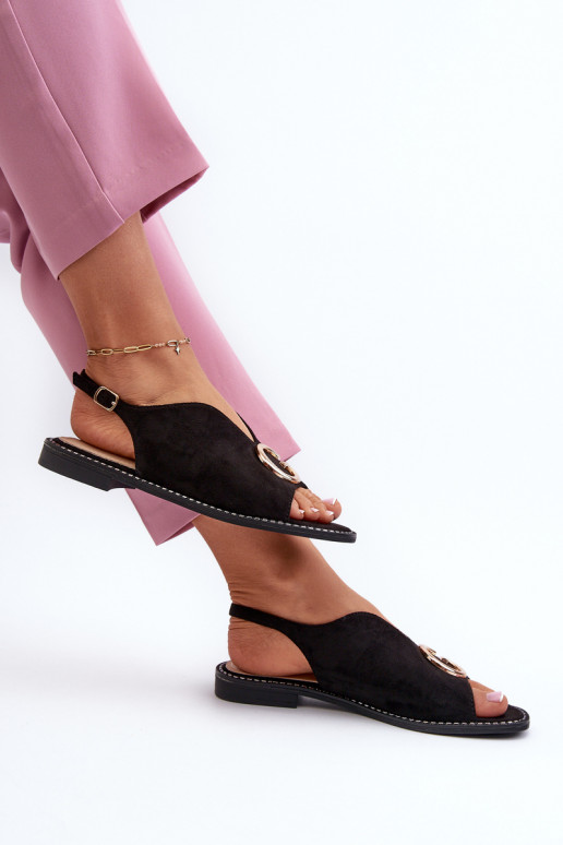 Sandálias femininas estilo elegante com enfeites na cor preta S.Barski