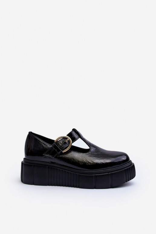 Sapatos plataforma de couro envernizado em preto Zazoo