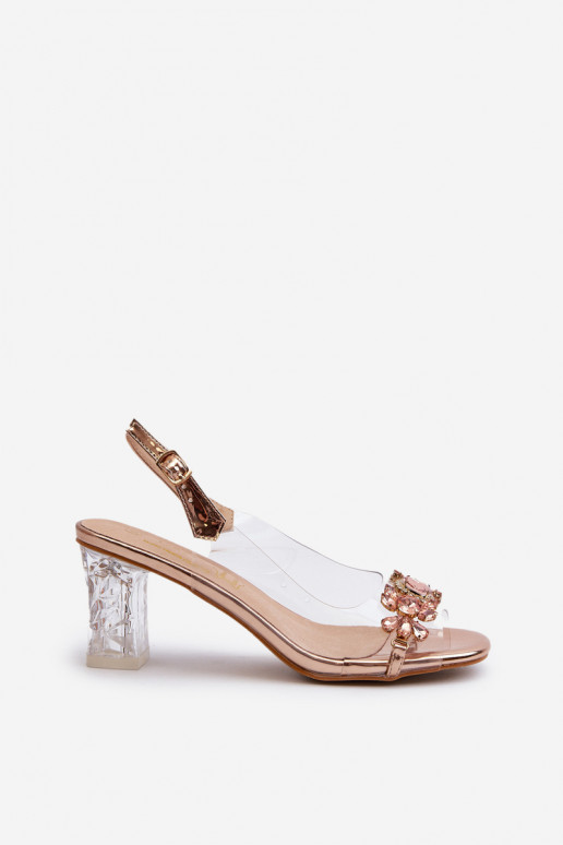 Sandálias de salto elegante com lindos detalhes em ouro rosa D&A