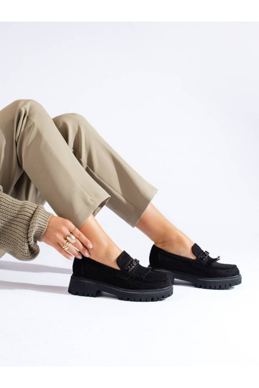 Mocassins femininos de camurça preta Shelovet