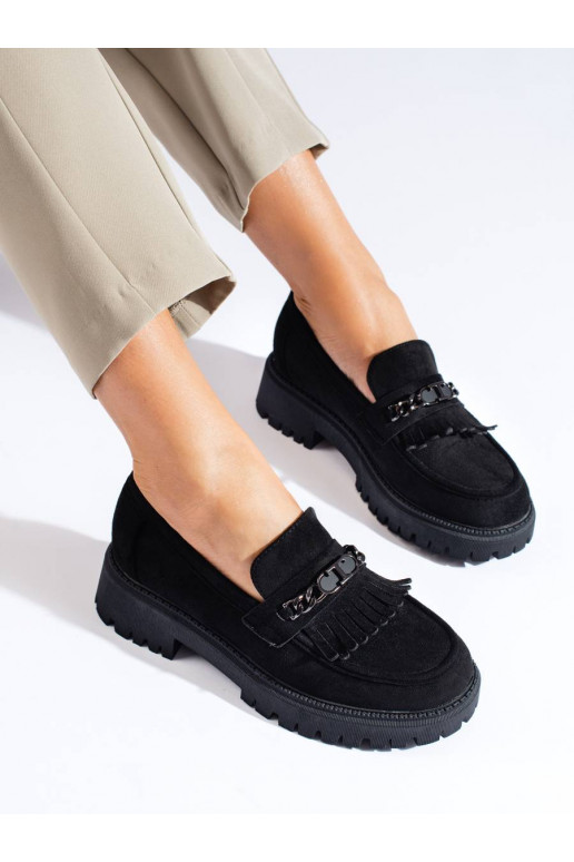 Mocassins femininos de camurça preta Shelovet