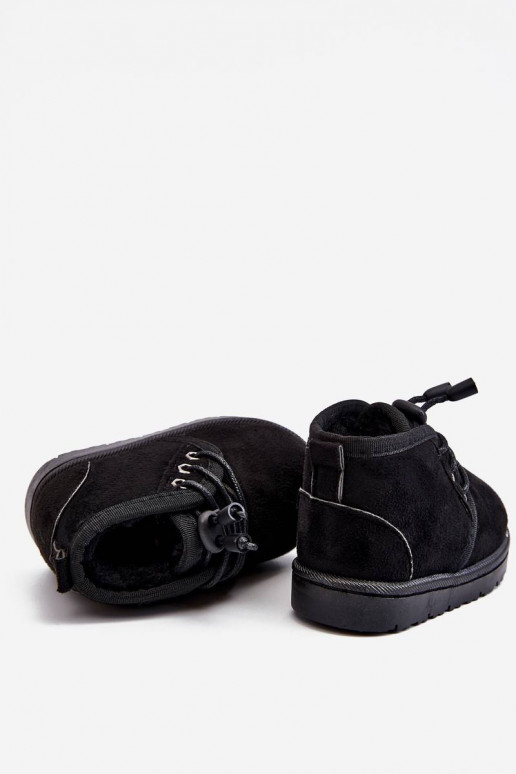 Botas infantis de neve com cadarço e pele em Hunter preto