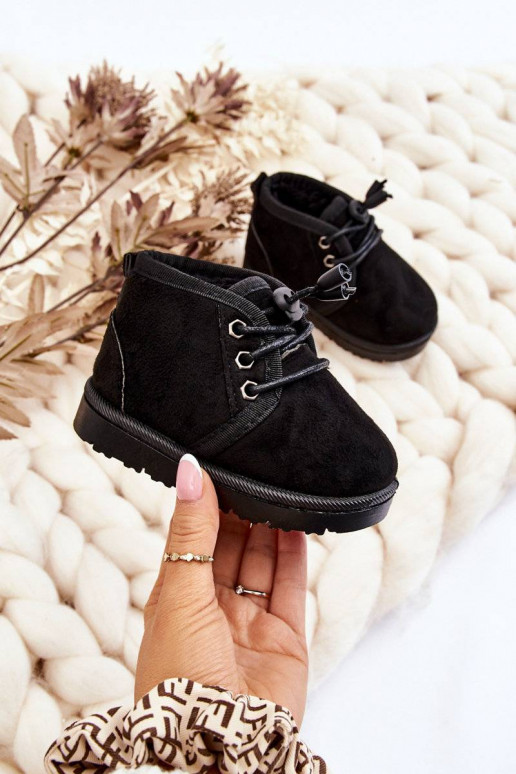 Botas infantis de neve com cadarço e pele em Hunter preto
