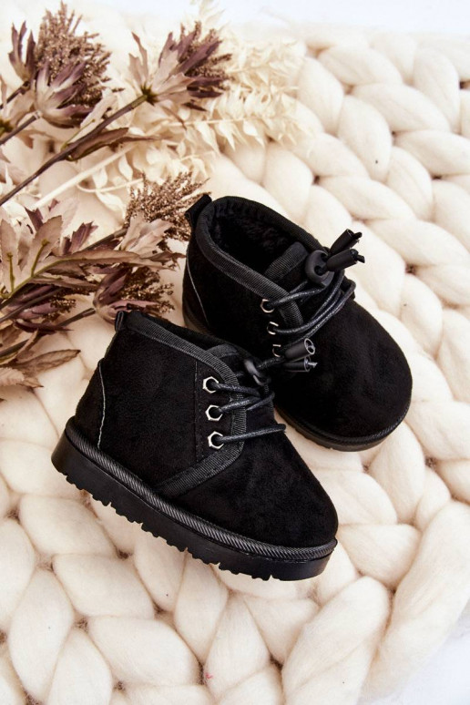 Botas infantis de neve com cadarço e pele em Hunter preto