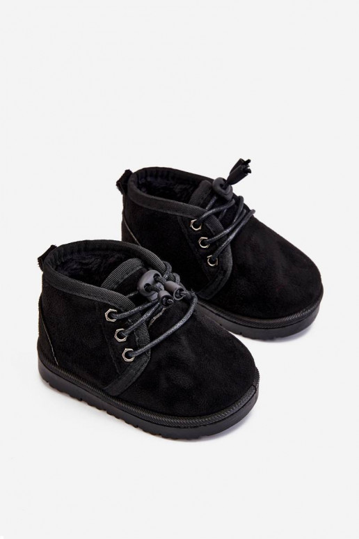 Botas infantis de neve com cadarço e pele em Hunter preto