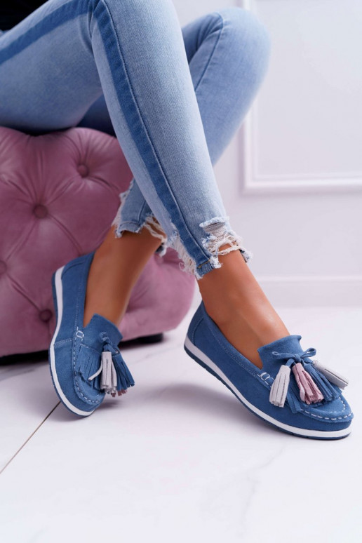Mocassins de camurça com borlas em azul Dorine