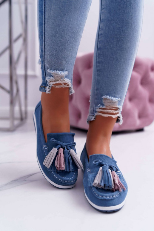 Mocassins de camurça com borlas em azul Dorine