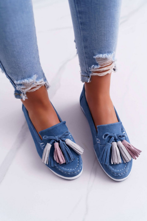 Mocassins de camurça com borlas em azul Dorine