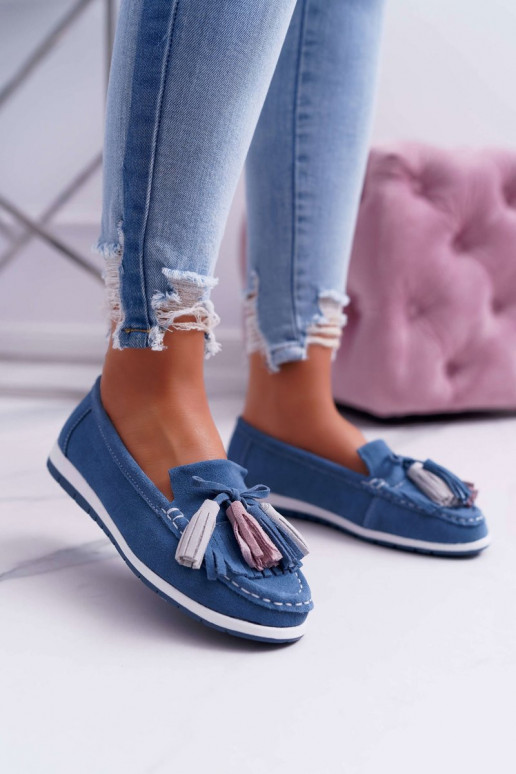 Mocassins de camurça com borlas em azul Dorine