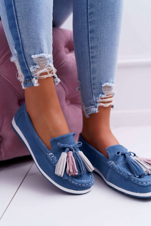 Mocassins de camurça com borlas em azul Dorine