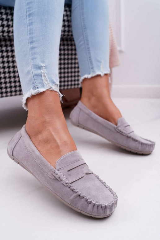 Mocassins femininos em camurça cinza Morreno