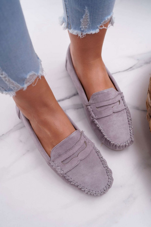 Mocassins femininos em camurça cinza Morreno