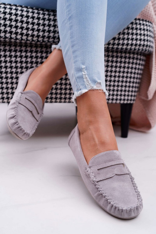 Mocassins femininos em camurça cinza Morreno