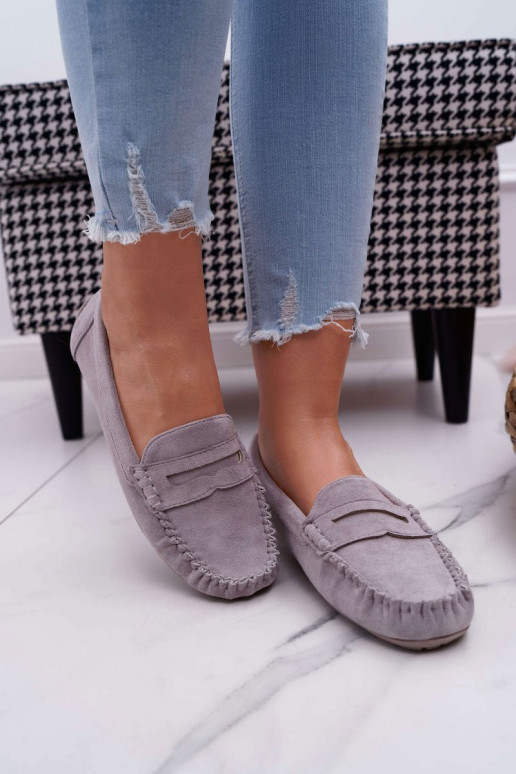 Mocassins femininos em camurça cinza Morreno