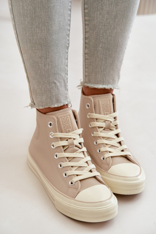 Sapatos de lazer aquecimento de couro ecológico bege Big Star OO274934 Sapatos de lazer aquecimento de couro ecológico bege Big Star OO274934