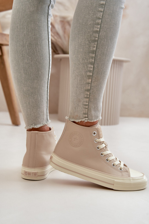 Sapatos de lazer aquecimento de couro ecológico bege Big Star OO274934 Sapatos de lazer aquecimento de couro ecológico bege Big Star OO274934