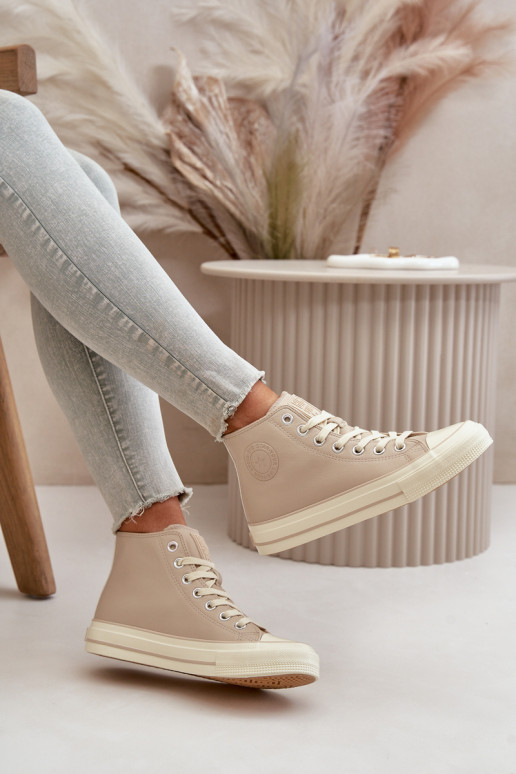 Sapatos de lazer aquecimento de couro ecológico bege Big Star OO274934 Sapatos de lazer aquecimento de couro ecológico bege Big Star OO274934