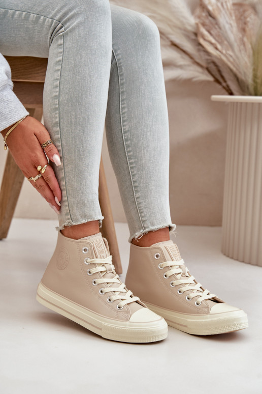 Sapatos de lazer aquecimento de couro ecológico bege Big Star OO274934 Sapatos de lazer aquecimento de couro ecológico bege Big Star OO274934