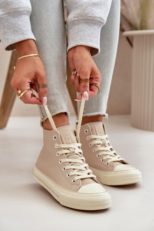 Sapatos de lazer aquecimento de couro ecológico bege Big Star OO274934 Sapatos de lazer aquecimento de couro ecológico bege Big Star OO274934