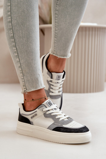 Baixo feminino À modalo de tênis de couro ecológico Big Star OO274028 Branco-cor cinza