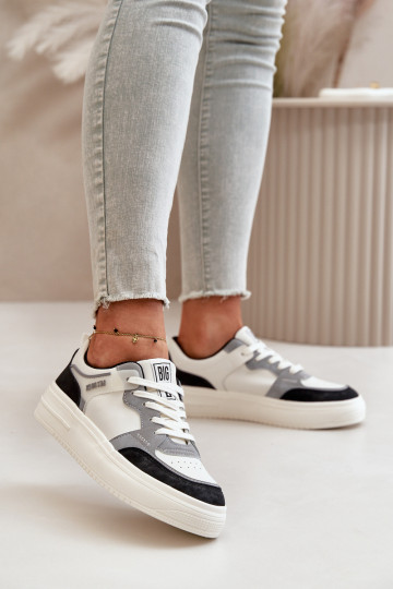 Baixo feminino À modalo de tênis de couro ecológico Big Star OO274028 Branco-cor cinza 2