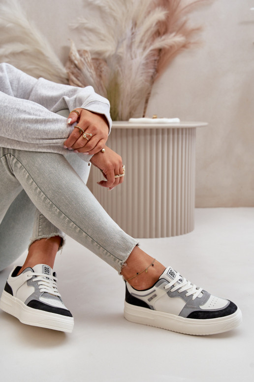 Baixo feminino À modalo de tênis de couro ecológico Big Star OO274028 Branco-cor cinza