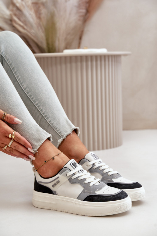 Baixo feminino À modalo de tênis de couro ecológico Big Star OO274028 Branco-cor cinza