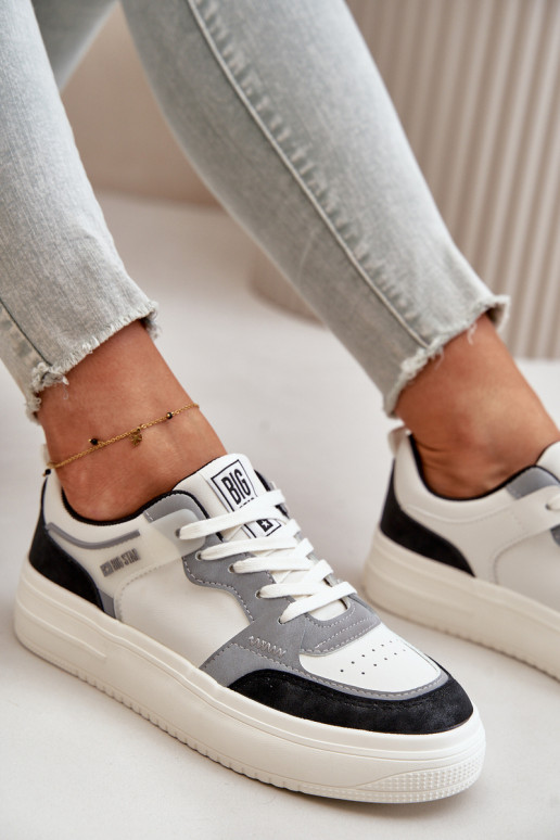 Baixo feminino À modalo de tênis de couro ecológico Big Star OO274028 Branco-cor cinza