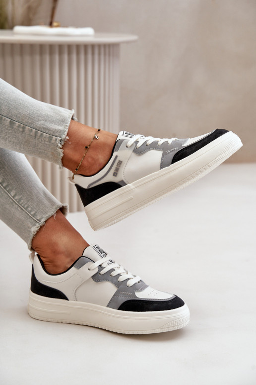 Baixo feminino À modalo de tênis de couro ecológico Big Star OO274028 Branco-cor cinza