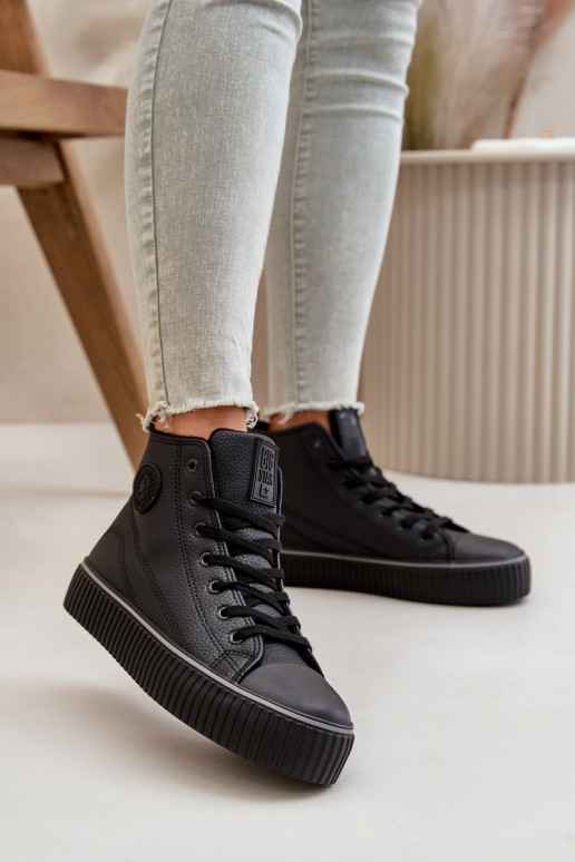 Feminino aquecimento sapatos casuais de couro ecológico Big Star OO274790 cor preta Feminino aquecimento sapatos casuais de couro ecológico Big Star OO274790 cor preta